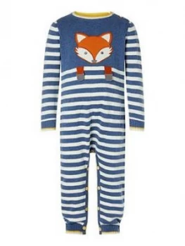 Image of Monsoon Baby Boys Stripe Organic Knitted Sleepsuit - Blue