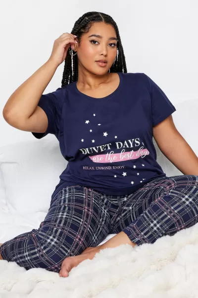 Image of Yours Slogan Printed Pyjama Set Mid Navy