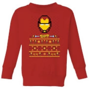 Image of Marvel Avengers Iron Man Pixel Art Kids Christmas Sweatshirt - Red - 3-4 Years