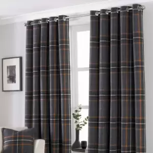 Image of Riva Home Aviemore Checked Pattern Ringtop Curtains (66 x 54" (168 x 137cm)) (Rust)