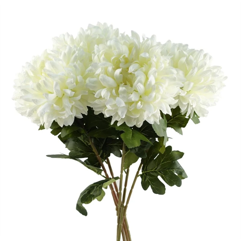 Image of Leaf Pack of 6 x 75cm Extra Large Reflex Chrysanthemum - White White unisex