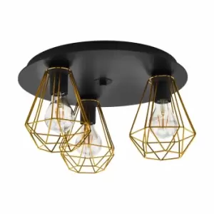 Image of Eglo Geometric Brass And Black Steel Ceiling Light