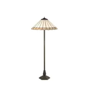 Image of 2 Light Octagonal Floor Lamp E27 With 40cm Tiffany Shade, Grey, Crystal, Aged Antique Brass