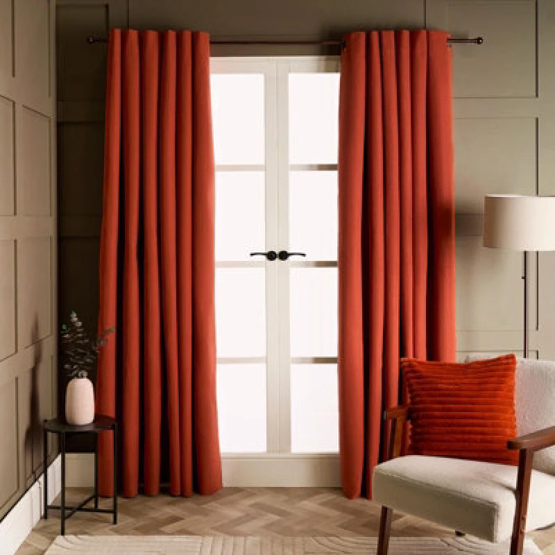 Image of OHS OHS Woven Texture Filled Curtains Thermal Eyelet Blackout in Burnt Orange Size: 168cm width x 183cm drop Burnt Orange 168cm width x 183cm drop U