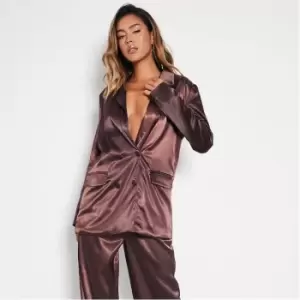 Image of I Saw It First Satin Oversized Blazer - Brown