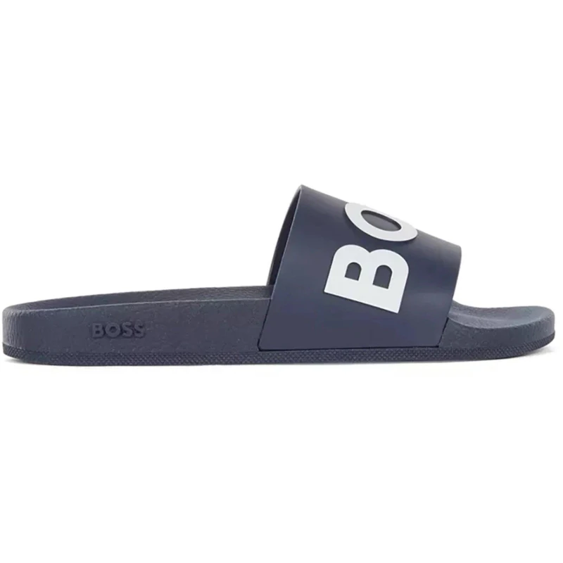 Image of Boss Mens Bay Logo Sliders, Branding Strap Sandals Dark Blue male N/A