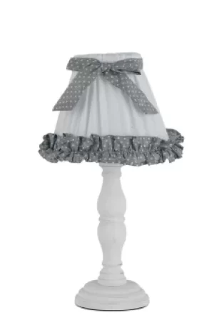 Image of CANDY Table Lamp with Round Tapered Shade Wood, Cotton Lampshade 18x34cm