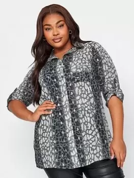 Image of Yours Sb Boyfriend Shirt Grey Animal Foil, Grey, Size 22-24, Women
