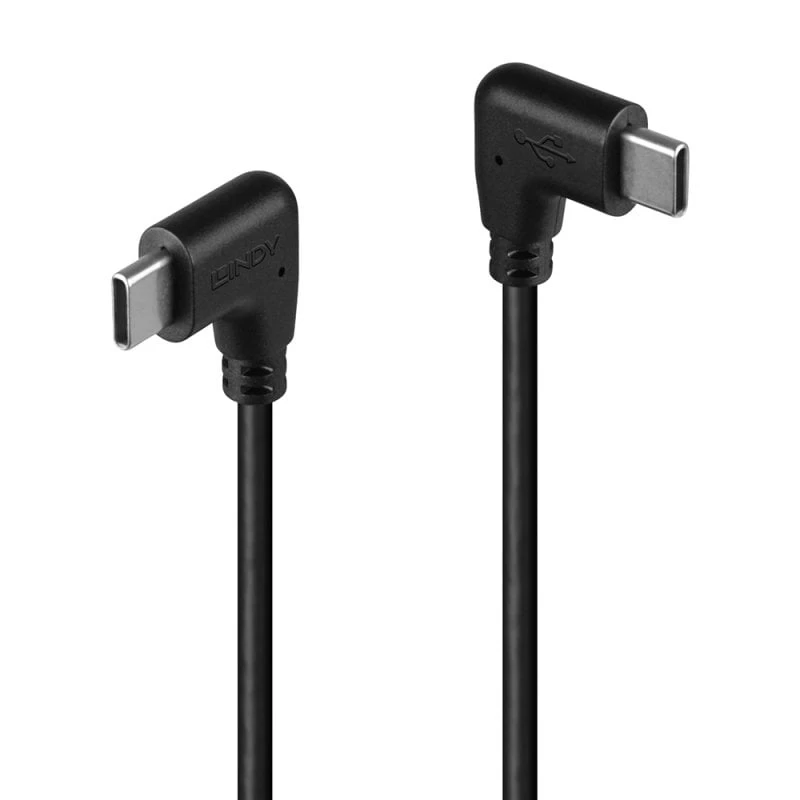 Image of Lindy 0.5m USB 2.0 Right-Angled USB-C to Right-Angled USB-C Cable