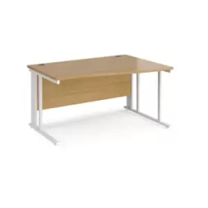 Image of Office Desk Right Hand Wave Desk 1400mm Oak Top With White Frame Maestro 25 MCM14WRWHO