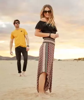 Image of Boho Border Print Shirred Waist Floaty Cropped Trousers