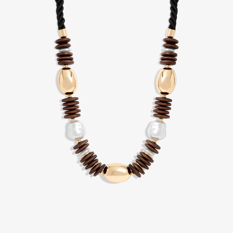 Image of Mood Gold Wood And Pearl Stacker Statement Necklace Gold