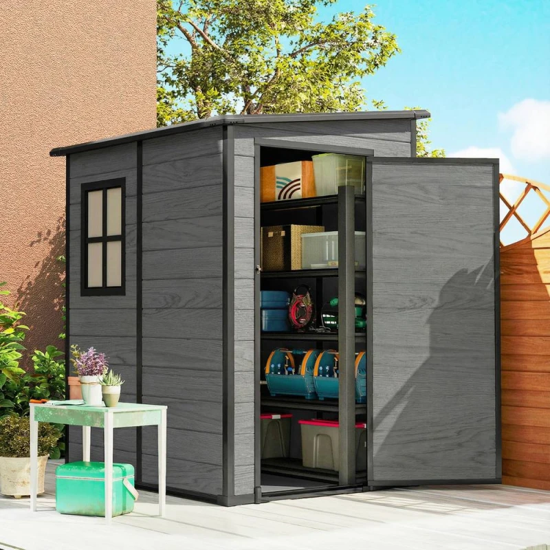 Image of OUTSUNNY Lean to Garden Shed, Plastic Tool Storage House w/ Lockable Door in Natural Natural Unisex