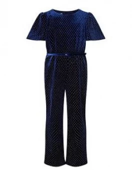 Image of Monsoon Girls Velvet Flutter Sleeve Jumpsuit - Navy