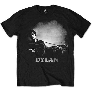 Image of Bob Dylan - Guitar & Logo Unisex Medium T-Shirt - Black