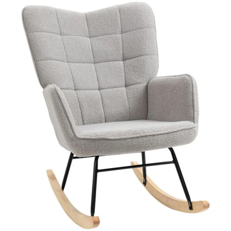 Image of HOMCOM Wingback Rocking Chair For Nursing W/ Steel Frame Light Grey 839-613V70LG