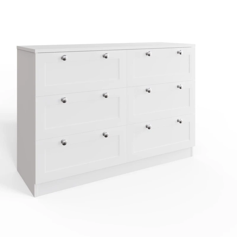 Image of FWStyle FWStyle White 6 Drawer Chest Of Drawers Panelled Bedroom Furniture White One Size Unisex 5056413127907
