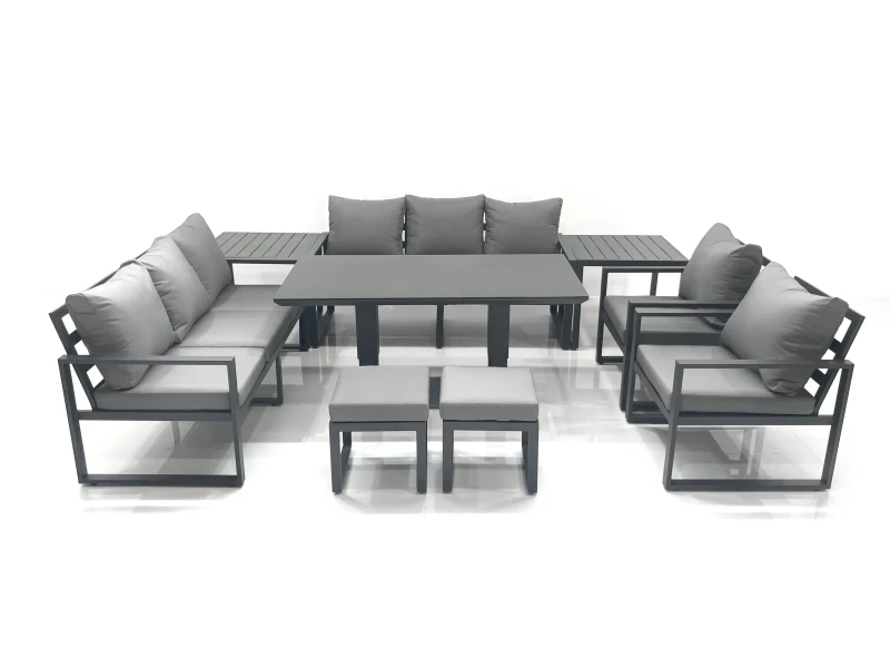Image of Fimous Garden Sofa Set Aluminium Furniture Rising Dining Tabe Set with 2 Chair 2 Small Footstools 2 Side Tables Dark Grey Dark Grey Unisex