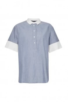 Image of French Connection Kyra Cotton Short Sleeve Shirt Blue