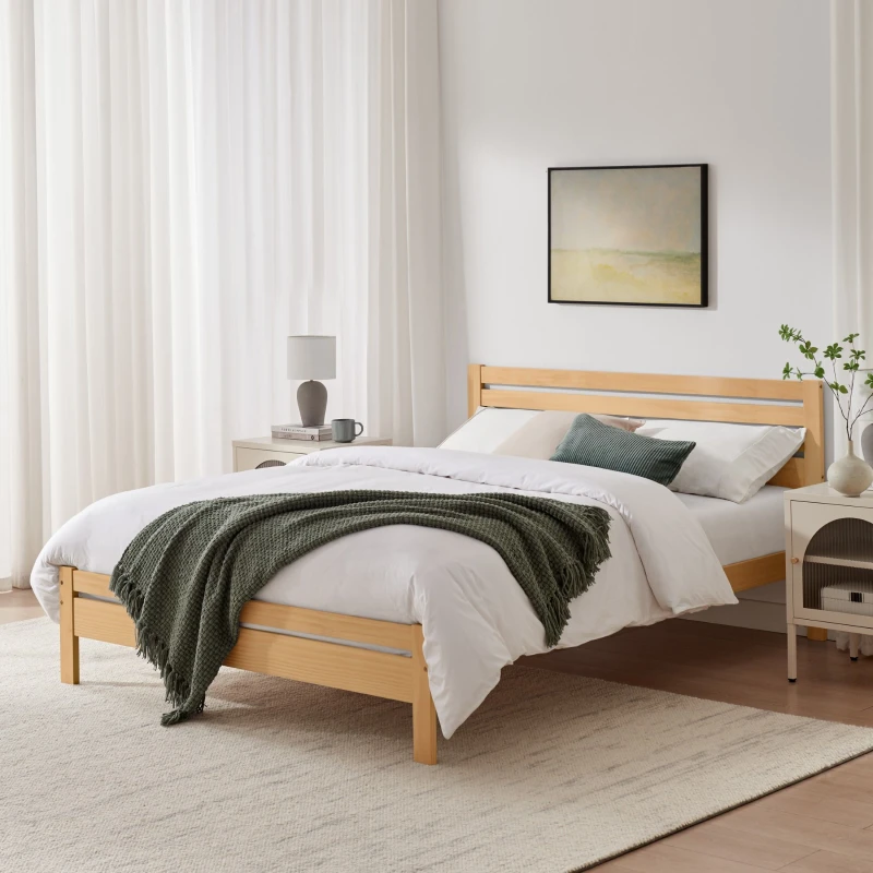 Image of FurnitureboxUK FurnitureboxUK Declan Solid Pine King Size Bed Frame in Light Oak Light Oak King Unisex 5061064387112