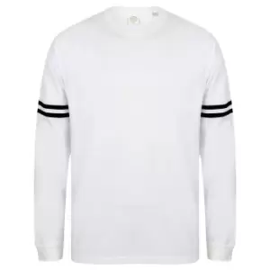 Image of Skinnifit Mens Drop Shoulder Slogan Top (2XL) (White / Black Stripes)