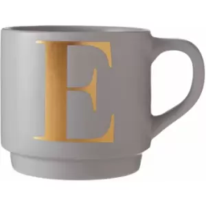 Image of Grey E Letter Mug Ceramic Coffee Mug Tea Cup Modern Cappuccino Cups With Grey Finish And Curved Handle 450 ML w13 x d9 x h9cm - Premier Housewares