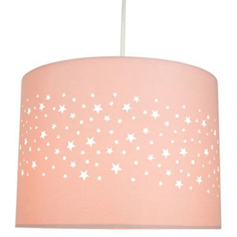 Image of Happy Homewares Stars Decorated Children/kids Soft Pink Cotton Bedroom Pendant Or Lamp Shade