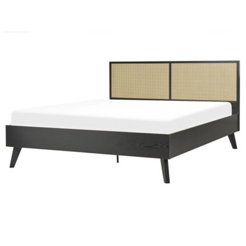 Image of Beliani Bed Rattan Monpazier 160 X 200 Cm (Eu King Size) Black