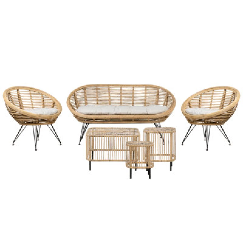 Image of Beliani Garden Lounge Set With Table 4 Seater Maratea/Cesenatico Rattan Natural, Brown 414470