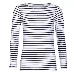 Image of SOLS Womens/Ladies Marine Long Sleeve Stripe T-Shirt (XL) (White/Navy)