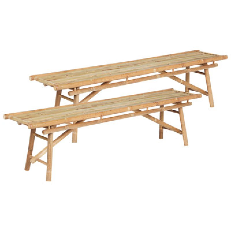 Image of Beliani Set Of 2 Garden Benches Tindari 180 Cm Bamboo Wood Light Brown