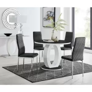 Image of Furniturebox Giovani Black 100cm Round Dining Table and 4 Black Velvet Milan Dining Chairs With Silver Legss