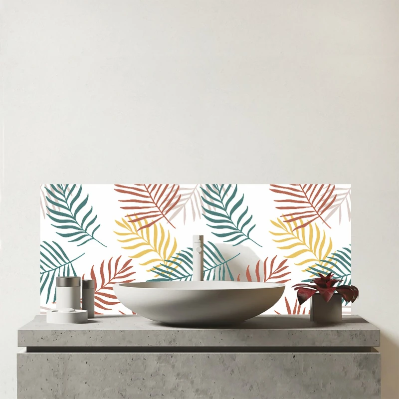 Image of Warren Reed - Designer Palm Branches In Natural Colors Glass Bathroom Splashback in Green Green Unisex