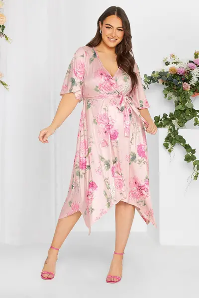 Image of Yours Hanky Hem Dress Pink