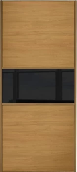 Image of Wickes Sliding Wardrobe Door Fineline Oak Panel and Black Glass - 2220 x 610mm