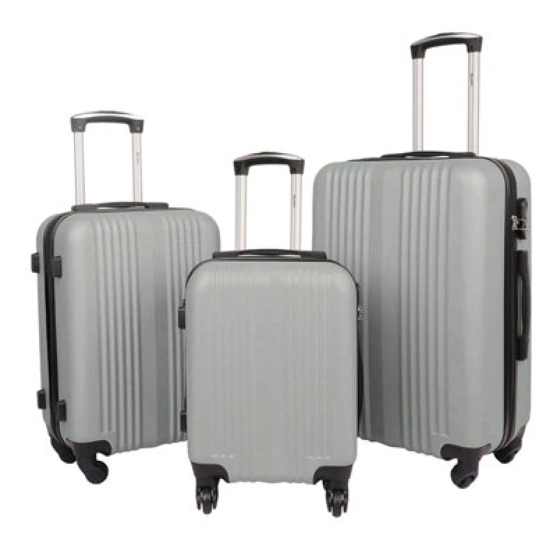 Image of Groundlevel Silver Delta Stripe 3 Piece Luggage Set
