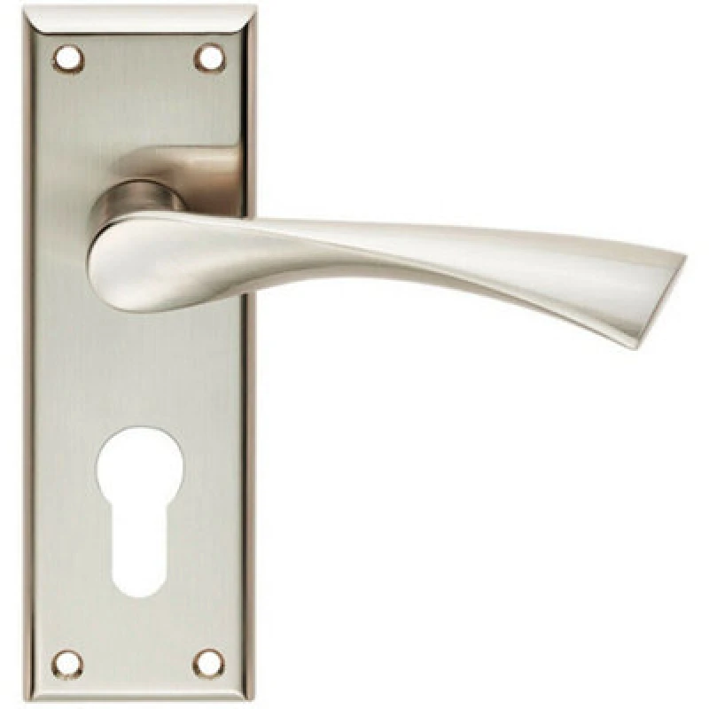 Image of Loops PAIR Angular Lever on Euro Lock Backplate Handle 150 x 50mm Satin Nickel Metallics