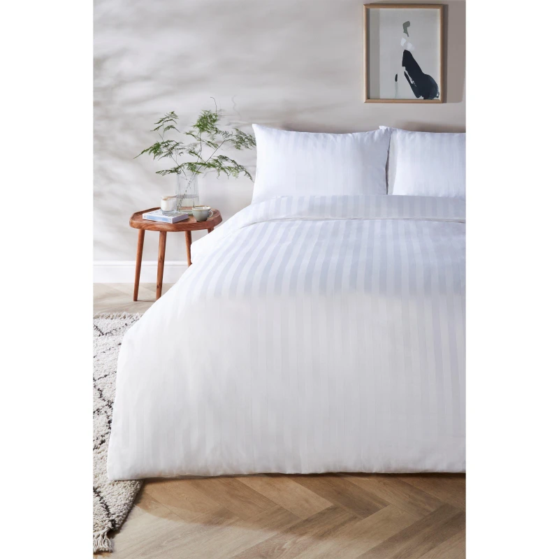 Image of Homelife Cotton Stripe Sateen Duvet Set - White White Double