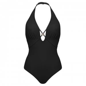 Image of Figleaves Icon Strapping Halter Shaping Swimsuit - Black