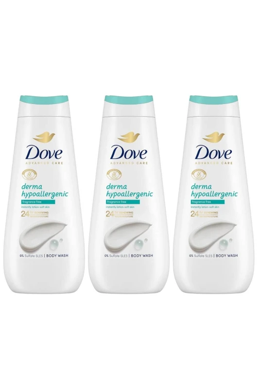 Image of Dove 'Body Wash' Hypoallergenic 24H Renewing Micro Moisture, 3x 400ml White