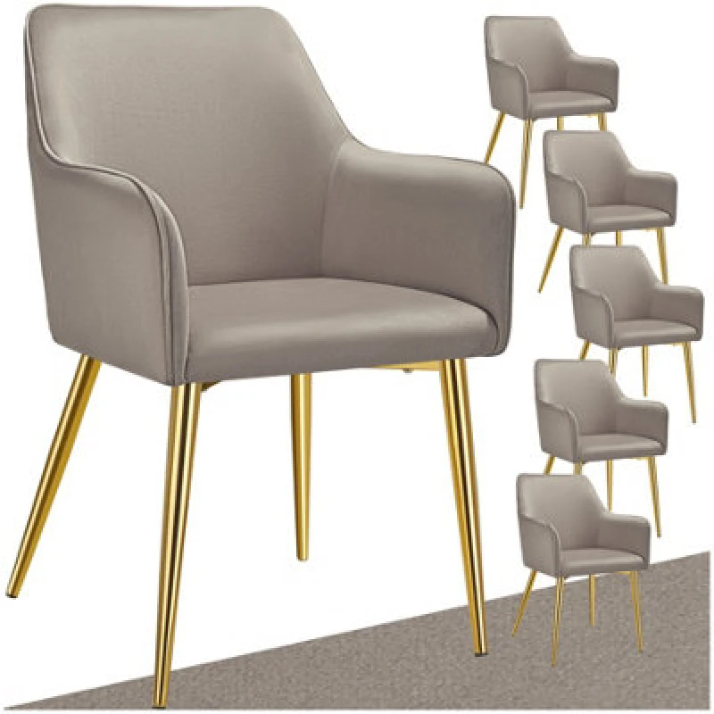 Image of Tectake Set Of 6 Dining Chair Avane - Velvet Look, Padded Armchair, High Backrest And High Armrests - Taupe