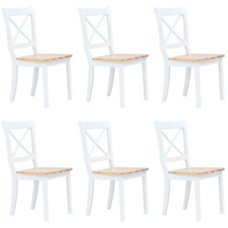 Image of vidaXL Dining Chairs 6 pcs White and Light Wood Solid Rubber Wood, White 277544