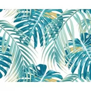 Image of Origin Murals Tropical Leaves Teal Wall Mural - 3.5m x 2.8m