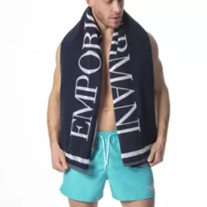 Image of Emporio Armani Logo Beach Towel - Navy One Size