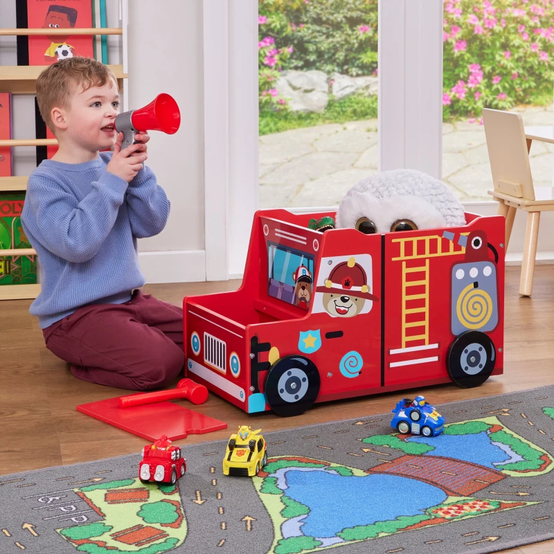 Image of Liberty House Toys Kids Fire Engine Toy Box in Red Red Unisex