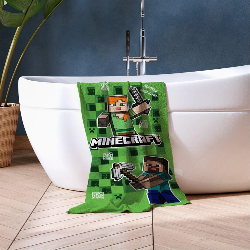 Image of Minecraft Minecraft Alpha Bathroom Beach Towel Towels One Size Green 77986515000