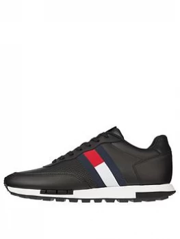 Image of Tommy Hilfiger Retro Leather Runner Trainers - Black, Size 41, Men