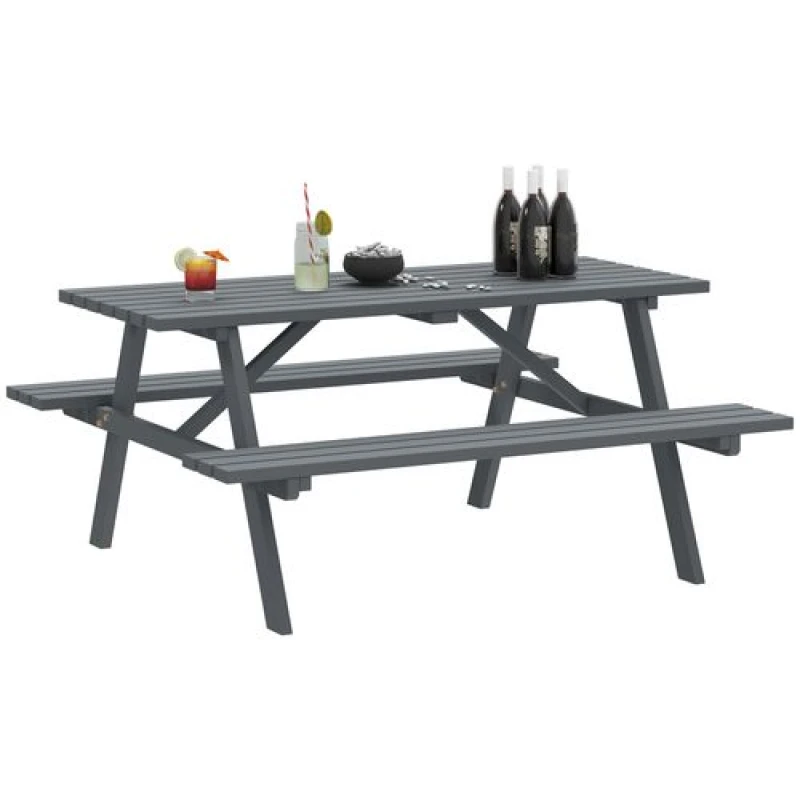 Image of Outsunny Outdoor Wooden Picnic Table Bench Garden Patio Pub Chair 4 Seats Grey