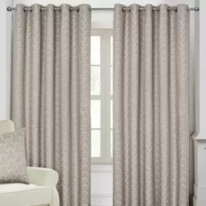 Image of Homescapes - homecapes Natural Geometric Jacquard Blackout Eyelet Curtain Pair, 90 x 54'