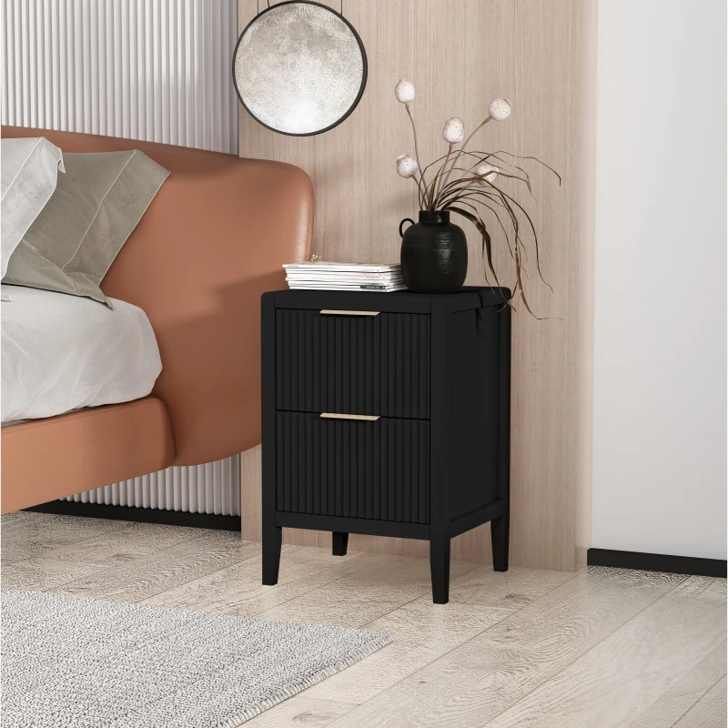 Image of Cabinet Bits Castel 2 Drawer Bedside Table in Black Unisex